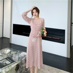 리앤킴 여성 가을 V넥 스커트 플라워 쉬폰 원피스 L458 : 리앤킴몰