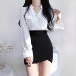 로즈 구김없는 차르르 카라 브이넥 포켓 베이직 쉬폰 블라우스 오피스룩 면접룩 하객룩 데일리룩 : 반하다.J