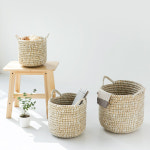라탄바구니 해초 왕골 3종 수제 핸드메이드 식물받침 수건 소품정리 수납 바스켓 소쿠리 : 코지테라스