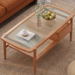 라탄테이블 거실테이블 티테이블 체리나무 원목 티테이블 유리 심플 미니 민박 카페 빈티지 밴 : 짱나스토어