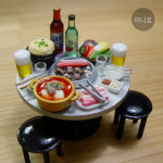 [ 삼겹살 연탄구이 세트 ] + 의자 2개 사은품 증정 -  미니어쳐 납골당 꾸미기 장식 소품 [미니로] : 미니로