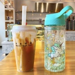400ml 여름 차가운 음료 주스 커피 컵 휴대용 패션 더블 밀짚 유니콘 아이스 컵 소년 소녀 플라스틱 컵 참신 선물 : 모아모아95