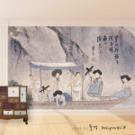 신윤복 동양화 벽지 주유청강 풍속화 그림 벽지  뮤럴 포인트 전통민화 200432-A : 풍경디자인월