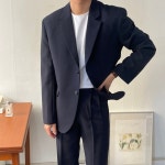 남자 셋업 수트 하객룩 네이비 세미오버핏 블레이저 가다마이 : 미니멀네즈