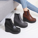 6cm 9cm 국산 키높이 발 편한 여성 통굽 스판 지퍼 앵클 부츠 : 신꼬가.