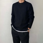 남자꽈배기니트 빅사이즈 케이블 오버핏 루즈핏 워셔블 라운드 무지 긴팔 스웨터 : 오어르