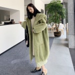 양털 후드 롱후리스 밍크 뽀글이 아우터 오버핏 뽀글이 롱 패딩 77 집업 학생 여자  플리츠 잠바 : 아뜨리핑거