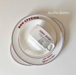 본아페티 레터링 접시 빈티지 레트로 세라믹 레드 플레이트 : 아일랜드잡화점