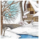 겨울 눈 설경 눈내리는  벤치 거리 나무 숲 집 원터 카페 테마 자연 야경 파르텔 벽지 시트지 롤스크린 : 으뜸데코