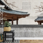 JH155(한옥 돌담 기와집 동양화 매화 한국 수묵화 포인트 뮤럴벽지) : 림피드벽지