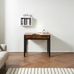 고급 멀바우 엘다 원목 인테리어 데스크 우드 테이블 사무실 공부방 서재 컴퓨터 PC 미니 나무 스틸 철제 프레임 ㄷ자 서랍 책상 900 : 위드... 