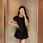 체리미 여성수영복 체형커버 청순 반팔 투피스 수영복+바지포함 세트 : 체리미