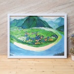 1987수채화 명당도 안동하회마을 풍수그림 배산임수 풍수지리 : 나봄갤러리