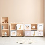 원목 수납함 책꽂이 교구장 아이방 서재 공간 좁은 집 원룸 가로 틈새 넓은 폭 파티션 전면 모듈 낮은 미니 다리 이동식 바퀴 우드 2단 4칸 책장... 