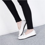 발편한 여성 은장장식 가죽 통굽 굽있는 로퍼 드라이빙슈즈 : 찐이상회