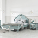 이즈가구 카밀리아블루워시 퀸 킹 침대 원목 프레임 : 이즈가구