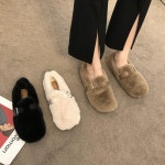여성 양 털 신 퍼 안감 뽀글이 슬립온 슬리퍼 단화 로퍼 모카신 블로퍼 플랫 슈즈 신발 : 다이아나J