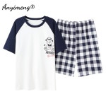 잠옷 세트 코 튼 남자 Nightwear L3XL 잠 옷 남자 짧은 만화 인쇄 된 o목 패 : 멘즈트렌드