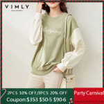 VIMLY 봄 운동복 여성 캐주얼 라운드 넥 풀오버,패션 글자 스플라이스 루즈한 새로운 후드 얇은 의류 F6857 : LaOnDream2