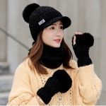 털방울모자 손목토시 워머세트 니트챙모자 퍼안감 : 해드리