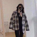 여성 자켓 노카라 크롭 블랙 브이넥 트위드자켓 하객패션 니트 긴팔 보이핏 트위드 롱자켓 빅사이즈 반팔 더블 싱글 : 해피트리즈