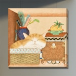 [그림닷컴] 미묘는 잠꾸러기, 유진희 작가 현대민화 고양이 그림액자 : 그림닷컴