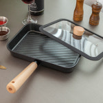 뚜껑 인덕션 사각 네모 후라이팬 사각팬 그릴팬 생선 스테이크 소고기 28cm : 리빙캐슬