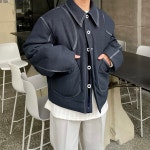 남자 카라패딩 스티치 커플 패딩 점퍼 : 더남디