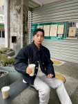 남자 카라패딩 스티치 커플 패딩 점퍼 : 더남디