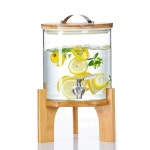 내열유리 음료 디스펜서 원목 카페 물병 차 주스 4.5L : 직구기업