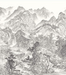 더뮤럴뷰 목탄콩테 풍경산수화 수입벽지 인테리어 : 비비통