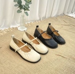 [모브딜라잇shoe] 스퀘어 셔링 주름 버클스트랩 메리제인 플랫 (블랙 아이보리) g1156 : 모브딜라잇