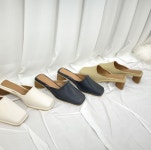 [모브딜라잇shoe] 스퀘어 우드굽 뮬 힐 5cm (3color) g1143 : 모브딜라잇