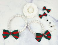 레드펫 강아지 고양이 그린 레드 강아지 고급 리본 진주 목걸이 : 레드펫