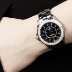 샤넬 유니섹스 시계 H2014 J12 42mm 블랙 세라믹 2Row 다이아몬드 워치 : 글램피플
