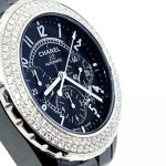 샤넬 유니섹스 시계 H1009 J12 41mm 블랙 세라믹 2Row 다이아몬드 크로노그래프 워치 : 글램피플