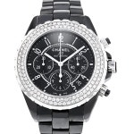 샤넬 유니섹스 시계 H1009 J12 41mm 블랙 세라믹 2Row 다이아몬드 크로노그래프 워치 : 글램피플