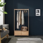 고급 원목 참죽 스탠드 옷걸이대 작은방 옷방 원룸 자취방 이동식 바퀴 일자 나무 목재 행가 옷거리 선반 미니 코트랙 낮은 우드 수납 서랍 행거... 