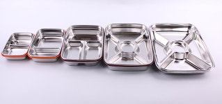 사각 스텐 찬합 5호 뚜껑 밀폐 칸막이 반찬통 용기 도시락 찬통 : 꽁 지 마 켓