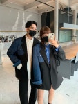 남녀공용 남자 오버핏 데님 배색 블레이저 자켓 : 더남디