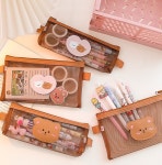 납작필통 메쉬 브라운 곰돌이 파우치 심플메쉬필통 펜케이스 : 더이쁜