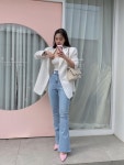 u라인 코르셋 골지 크롭 숏 탑 슬리브리스 끈 나시 : 연로그