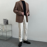 남자 일자핏 세미와이드핏 크림 팬츠 : 이브클로젯