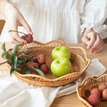 원형 라탄 과일 바구니 바스켓 다용도 소쿠리 빵 트레이 : 설렘의공간