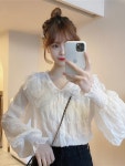 여성 신상 블라우스 쉬폰 셔츠 봄가을  신상 프렌치넥 쉬폰 블라우스 슈퍼 센티널 여성스러운 디자인-84424 : 파인애플마켓