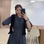 도트 원피스 플리츠 땡땡이 롱 여성 봄 퍼프 : 시즈에트