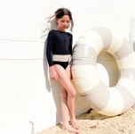 까사블루스윔 카라 원피스 수영복 블랙베이지 리본 카사블루스윔 : 호주 마미