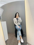 펄 스트라이프 레이스 카라 리본 단추 가디건 (수입) / 고퀄리티 : 리앤블리