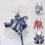 강아지 하네스옷 체크 리본 원피스 하네스 리드줄 세트 : 럽독 LUVDOG