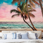 P050 (풍경 노을 야자수 바다 사진 인테리어 거실 안방 포인트 뮤럴벽지) : 림피드벽지